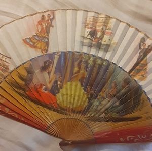 Vintage c1940 MATADOR in BULLRING CLOTH FAN Artist SIGNED HANDPAINTED